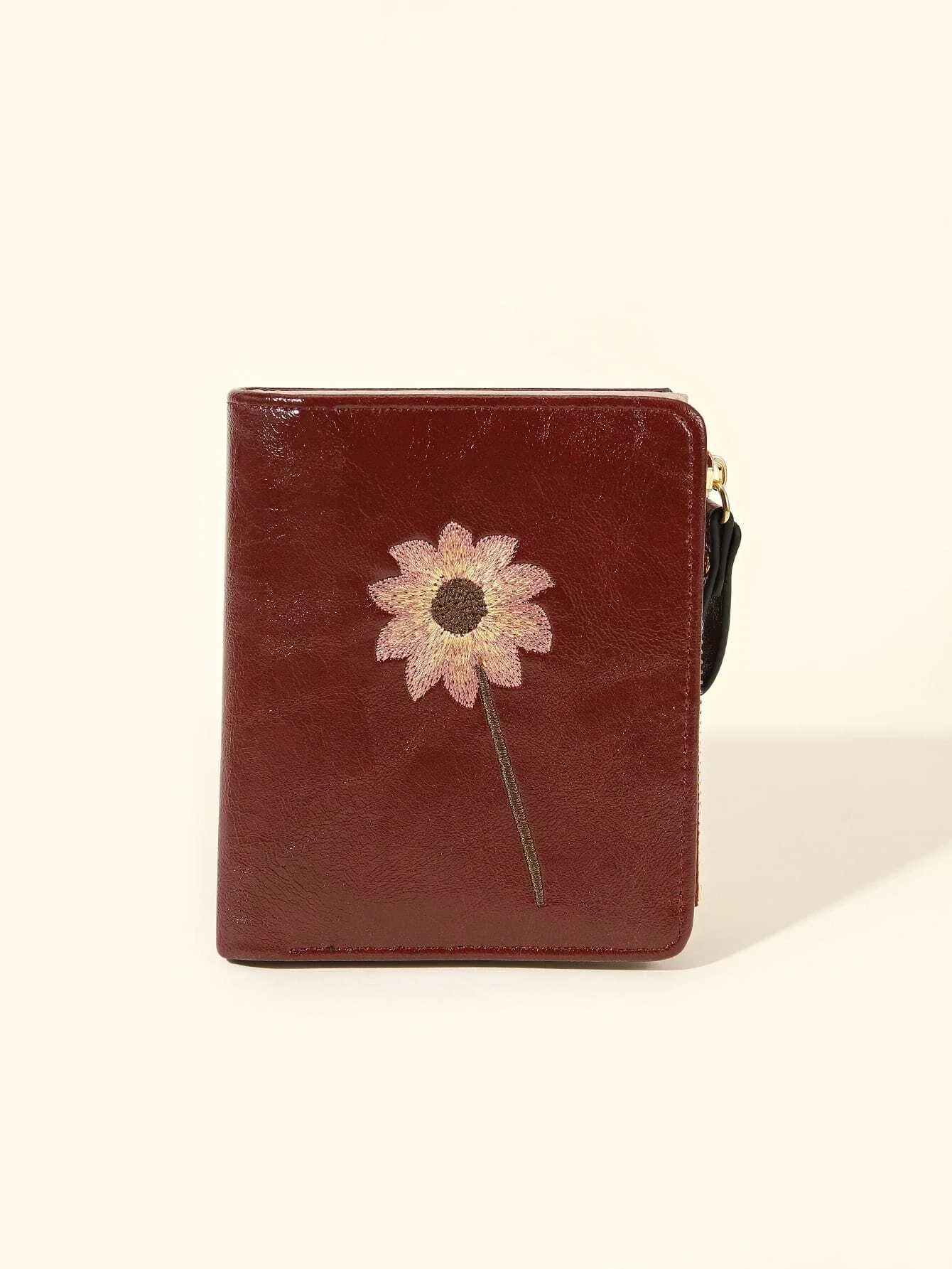 Floral Embroidery Small Purse Credit Card Small Purse ID Window Tri-Fold Women Wallet Lightweight Portable Money Minimalist Fash