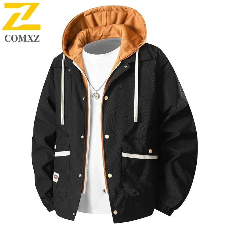 

Men's Spring Autumn Jacket Winter Windproof Casual Sport Outdoor Trench Coat Lightweight Hooded Multi-Pocket Utility Windbreaker