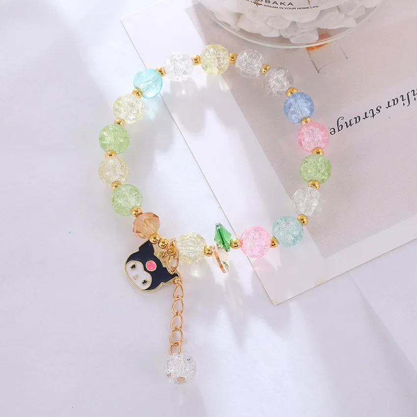 New Sanrio My Melody Pom Pom Purin Bracelet Fashion Kawaii Crystal Beads Cinnamorol Kuromi Accessories Jewelry Toy Gril Gift