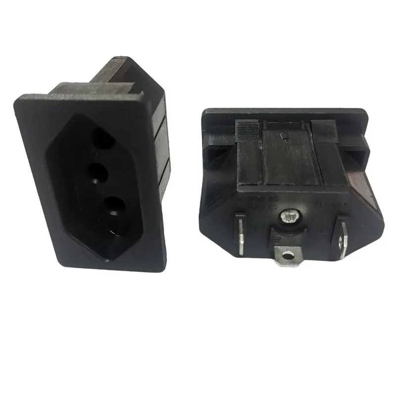 Черная розетка переменного тока, 10 А, 250 В, Бразилия, розетка для монтажа на панели, встроенный промышленный разъем питания