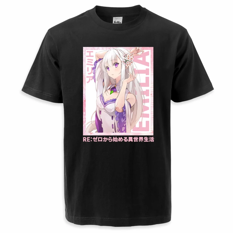 Hot Anime Emilia ReZero T Shirt Japanese Manga 100% Cotton Clothes Unique Short Sleeve Round Collar Tee Shirt Plus Size T-Shirts