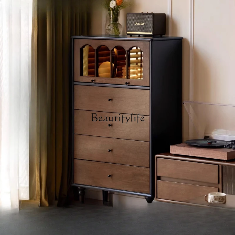 

Solid wood chest of drawers household bedroom wall retro bedside cabinet