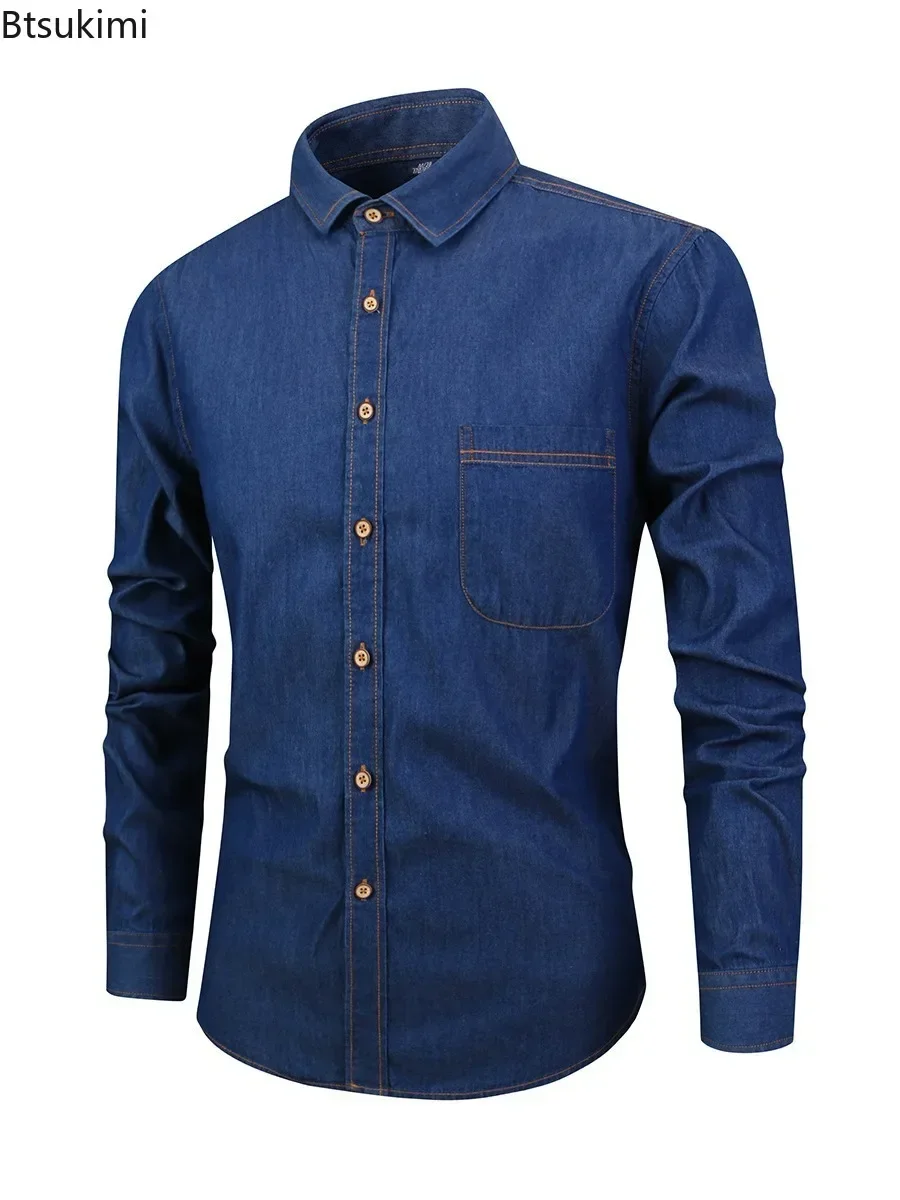 

2025Men's Casual Long Sleeve Denim Shirts Formal Office Social Business Jeans Shirts Slim Cotton Jeans Shirts Male Tops Clothing