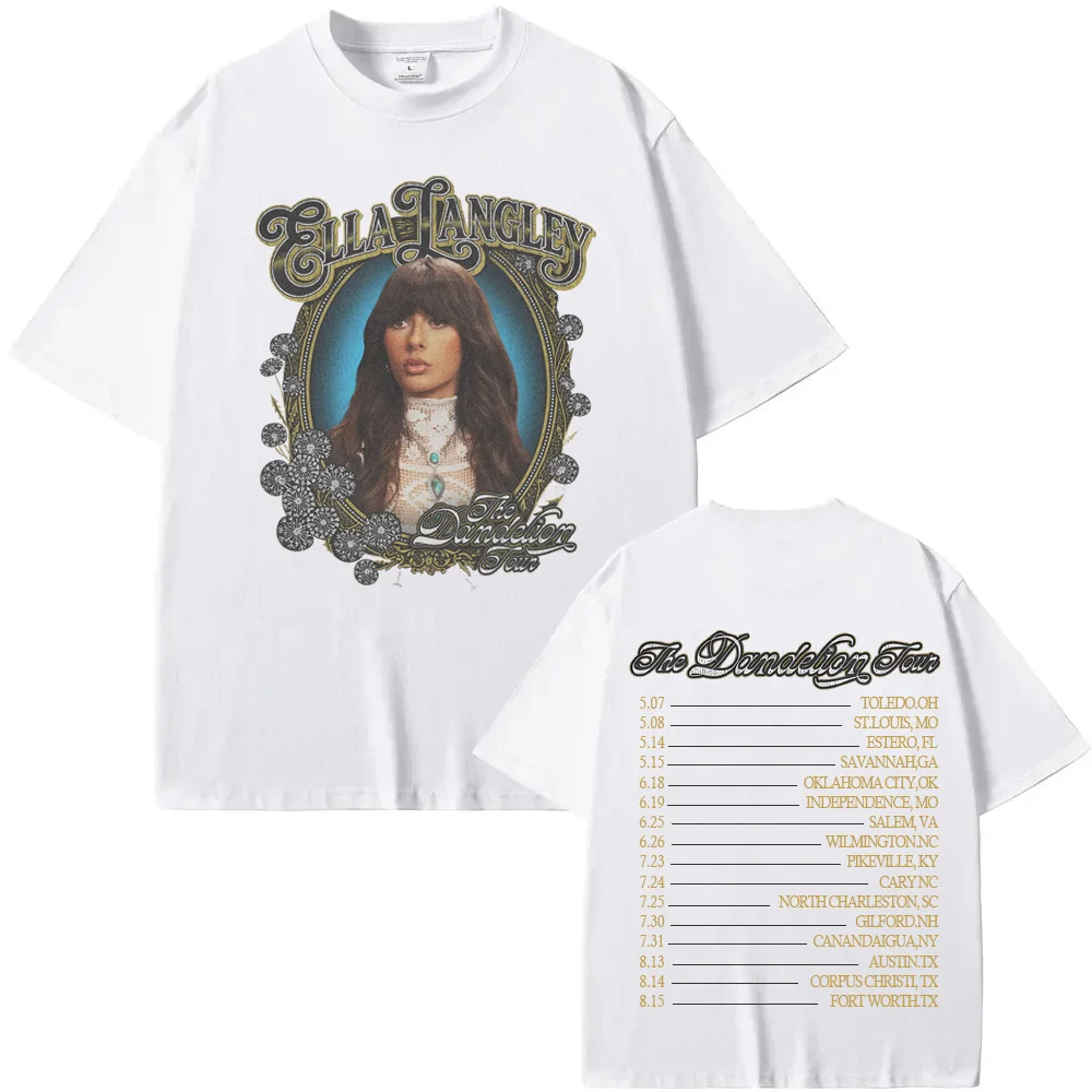 Ella Langley Black Dandelion Tour2026 Tee Summer Fashion High Quality Soft TEE Harajuku 100%cotton Casual Grunge Round Neck Tees