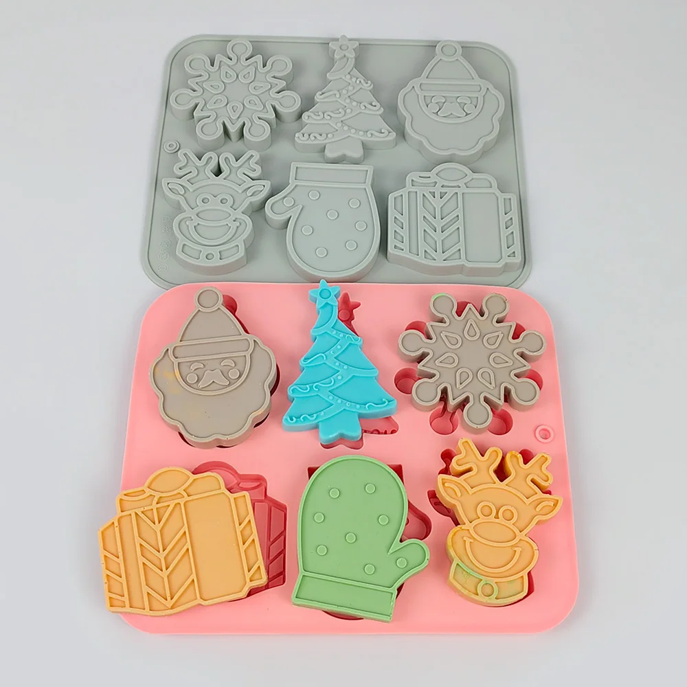 

6 Holes Silicone Mold 2D Christmas Shape Snowflake Gloves Mould High Quality New Moulds F5924