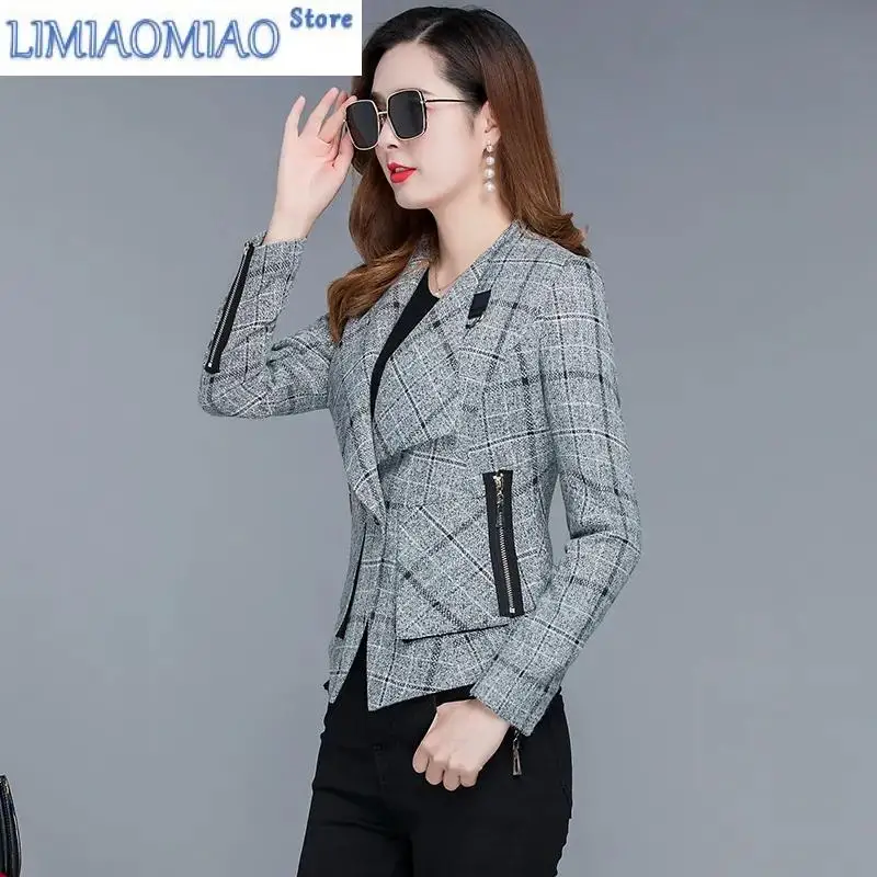 Nuevo Blazer femenino, abrigo corto, ropa de primavera y otoño, chaquetas ajustadas para traje fino para madre, chaqueta superior para mujer, solapa