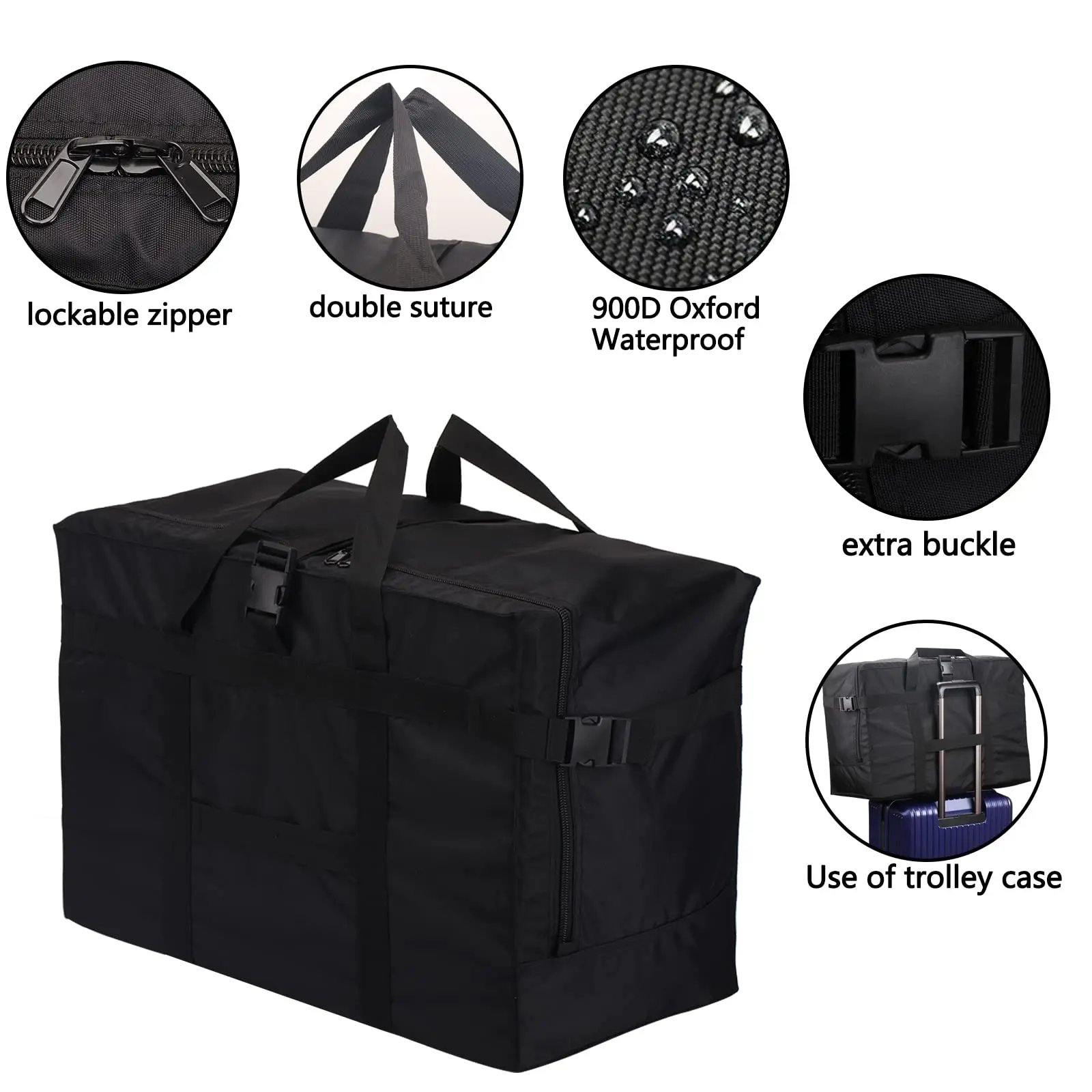 Große Faltbare Wasserdichte Reisetasche Langlebige Handgepäcktasche Platzsparendes Design für Gepolsterte Koffer – Detail 3