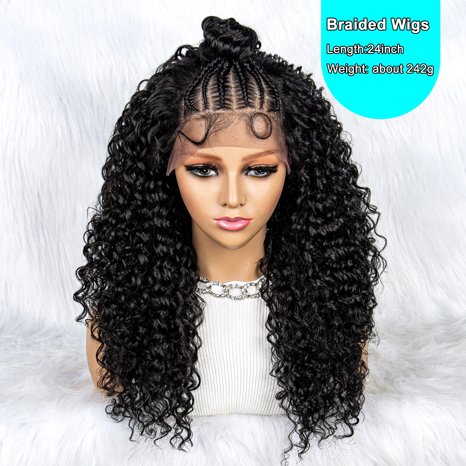 Kima New Braided Wigs Synthetic Lace Front Wig Braided Wigs With Bun For Black Women Wig Kinky Curly Hair Wigs Natural Daily Use