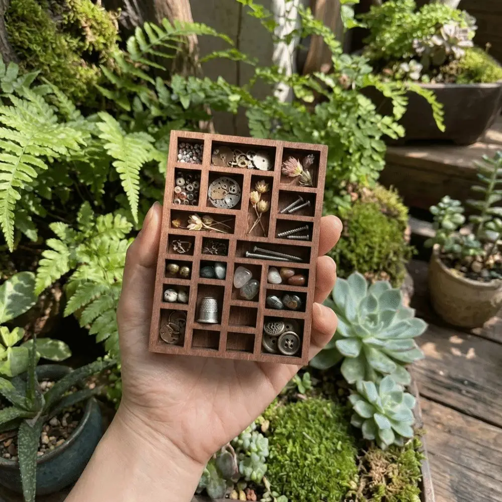 Wooden Mini Jewelry Holder Miniature Crystal Multi Compartments Miniature Trinket Shelf Ore Specimen Storage Dollhouse Shelf