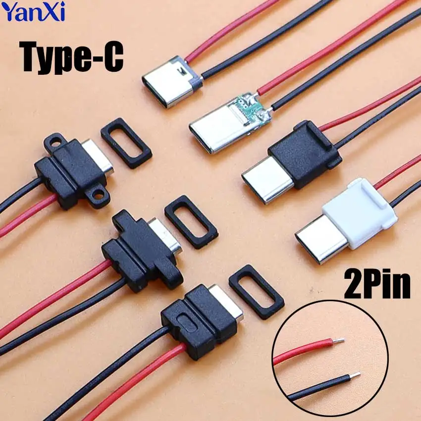 Image of 2/5/10 Stück 2-Pin Typ-C Stecker Wasserdichte Buchse mit Lötanschluss für Elektronik und Handy-Ladeanschlüsse