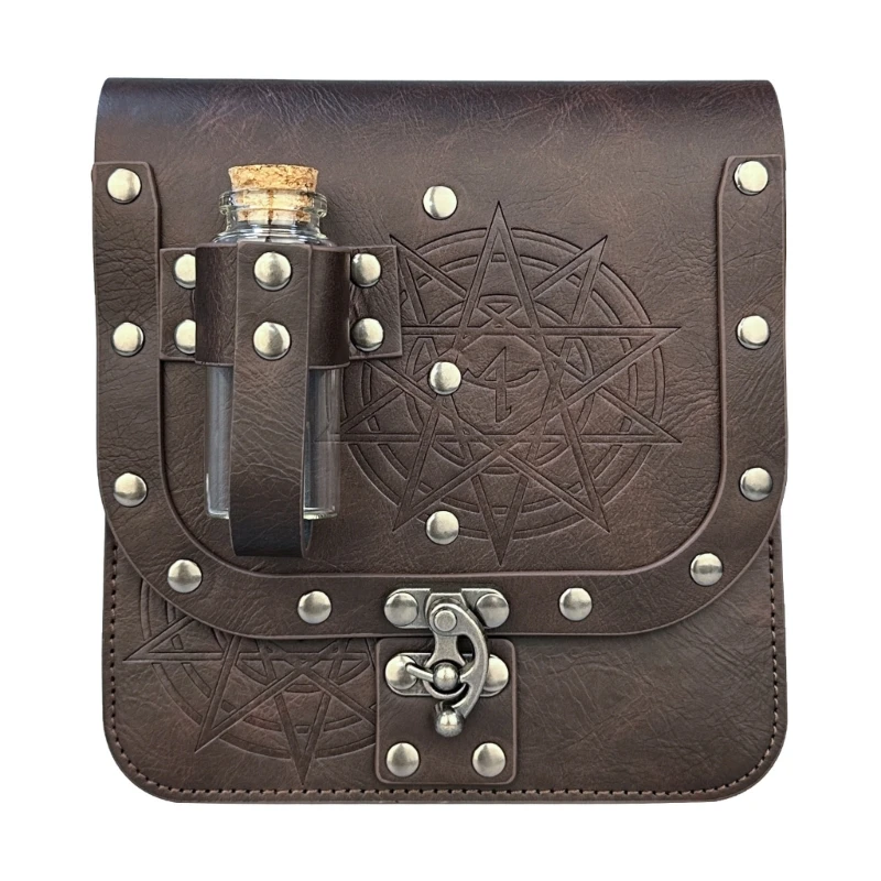 

Medieval Leather Belt Bag with Cork Potion Vials Alchemist Waist Bag for Cosplay