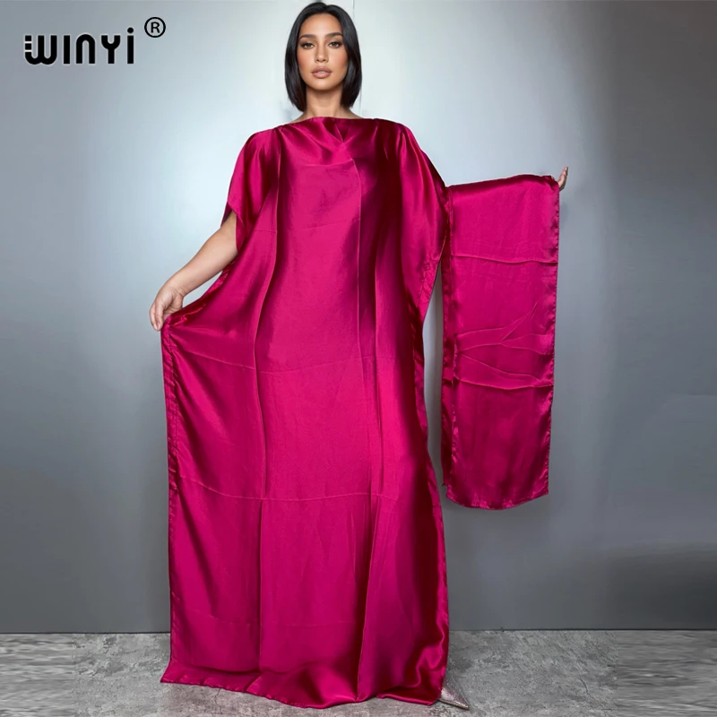 

WINYI muslim african pure colour dress for woman abaya dubai luxury Kaftan evening dress Elegant Maxi Length Dress beach covers