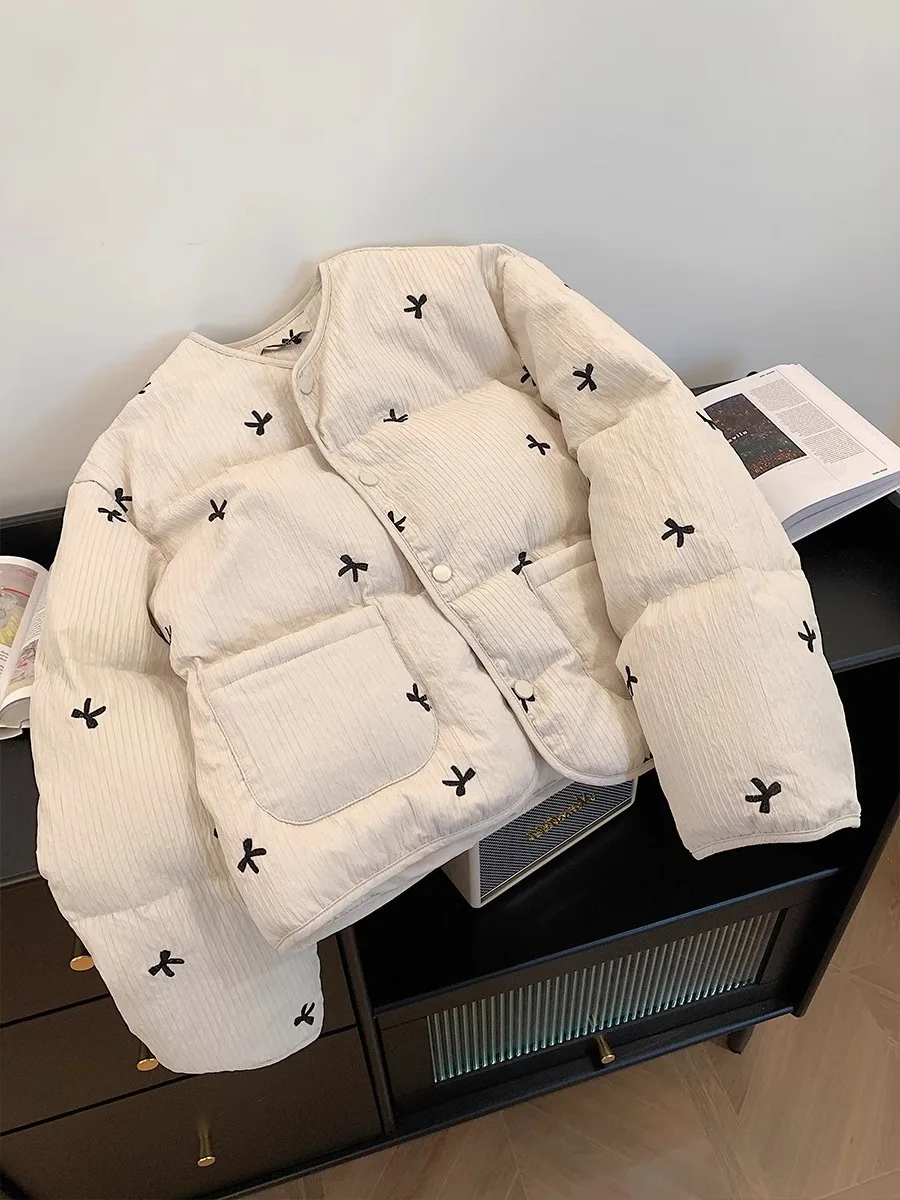

-Korean Sle- Knot Round-ne Cotton Jaet M Warm Bread Sle Clothing Spring Autumn Winter Commutative Faion...