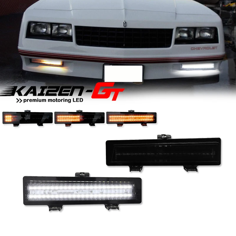 Smoked Lens Switchback Amber Dynamic LED Front Bumper Turn Signal Light w/ White DRL Driving Lights For 1981-1988 Monte Carlo SS