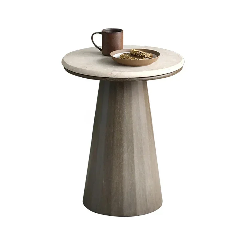 

Nordic light luxury travertine mini coffee table combination round solid wood edge table