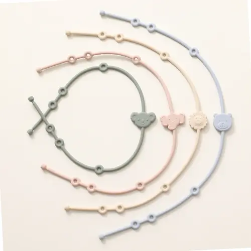 6pcs Baby Silicone Toys Straps ,Cartoon Animal Shape Anti-Lost Adjustable Pacifier Chain For  For Strollers, High Chairs - Image 2