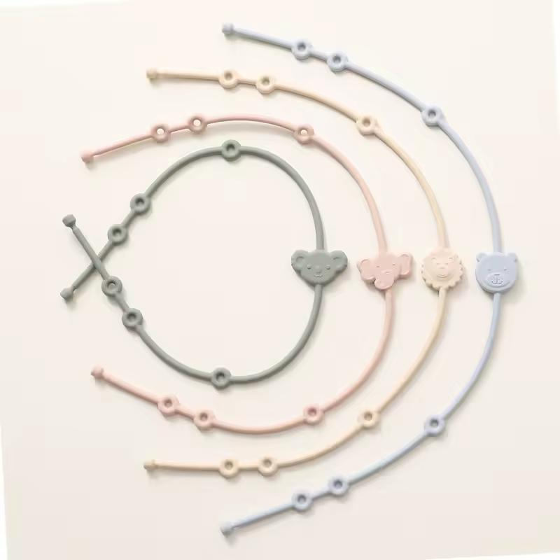 6pcs Baby Silicone Toys Straps ,Cartoon Animal Shape Anti-Lost Adjustable Pacifier Chain For  For Strollers, High Chairs - Image 2