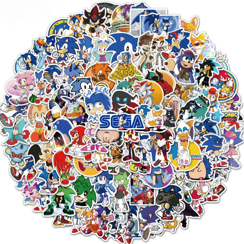 

100pcs New Super Sonic Cartoon Graffiti Waterproof Trolley Box Hedgehog Shadow Notebook Water Cup Stickers Kids Reward Gifts