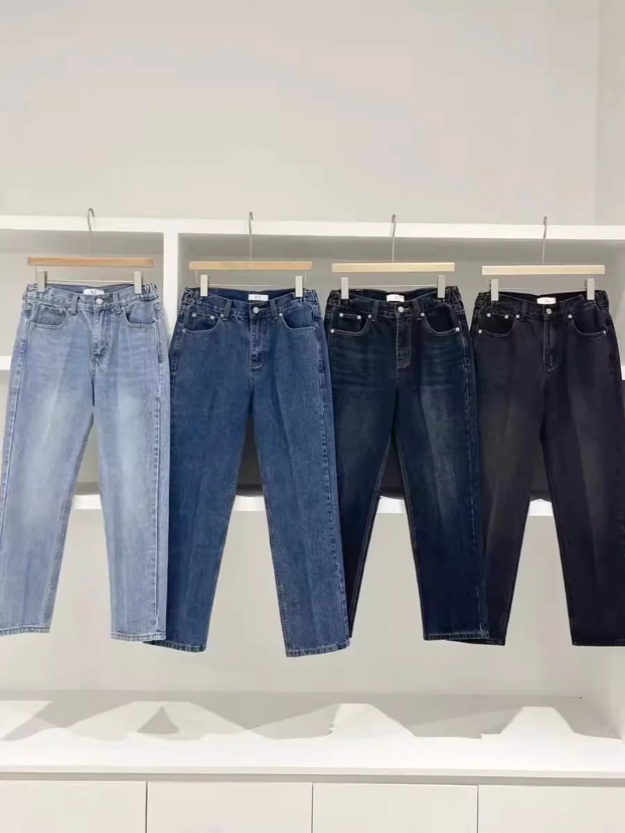 

New Spring Autumn American Retro Bla Trendy Jeans Straight Leg Waed Casual Pants High Street Men's Faion Cotton Blend