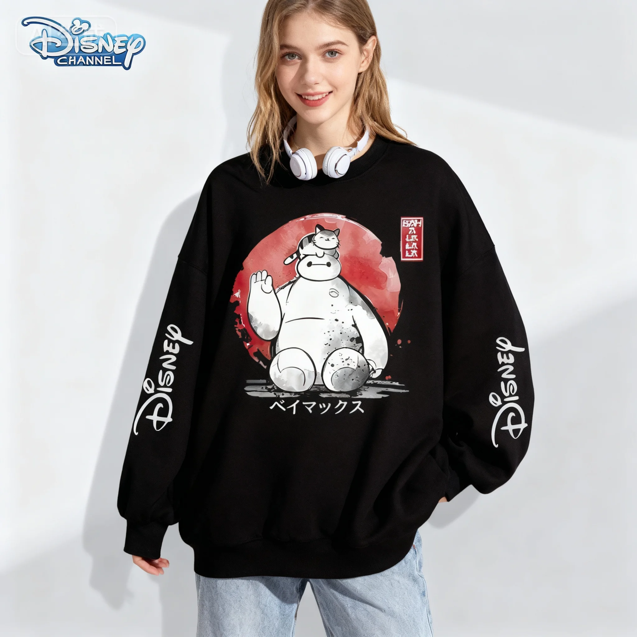 Disney Superpower Marine Corps Big White Series Extra Large Women's Autumn and Winter Round Neck Hoodies for Adults and Children