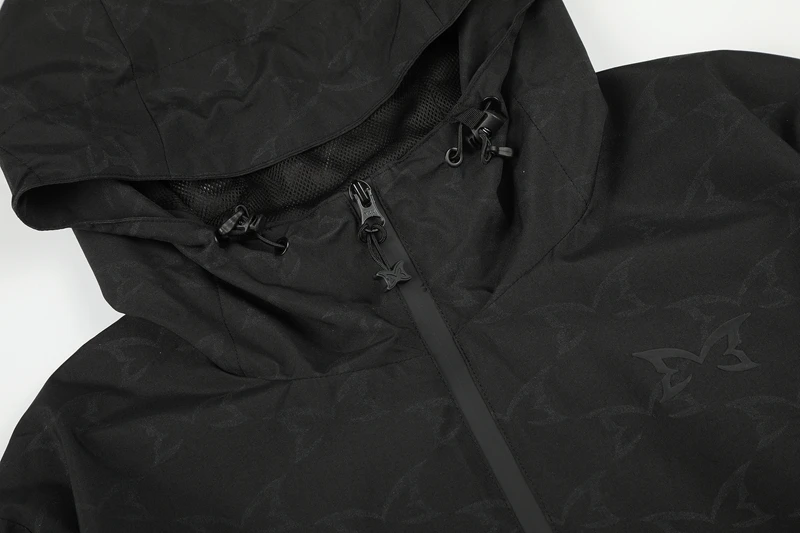 Schwarze Kapuzenjacke mit Schmetterlingsdruck, durchgehender Reißverschluss, Windbreaker für Herren, übergroßer Outdoor-Windbreaker, Streetwear, lässige Oberbekleidung mit Reißverschluss. – Detail 7