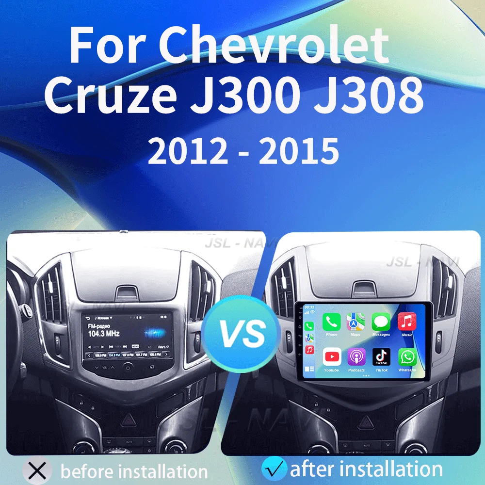راديو السيارة لسيارة شيفروليه كروز J300 J308 2012 - 2015 Carplay Auto GPS والملاحة مشغل فيديو الوسائط المتعددة ستيريو BT أندرويد 15