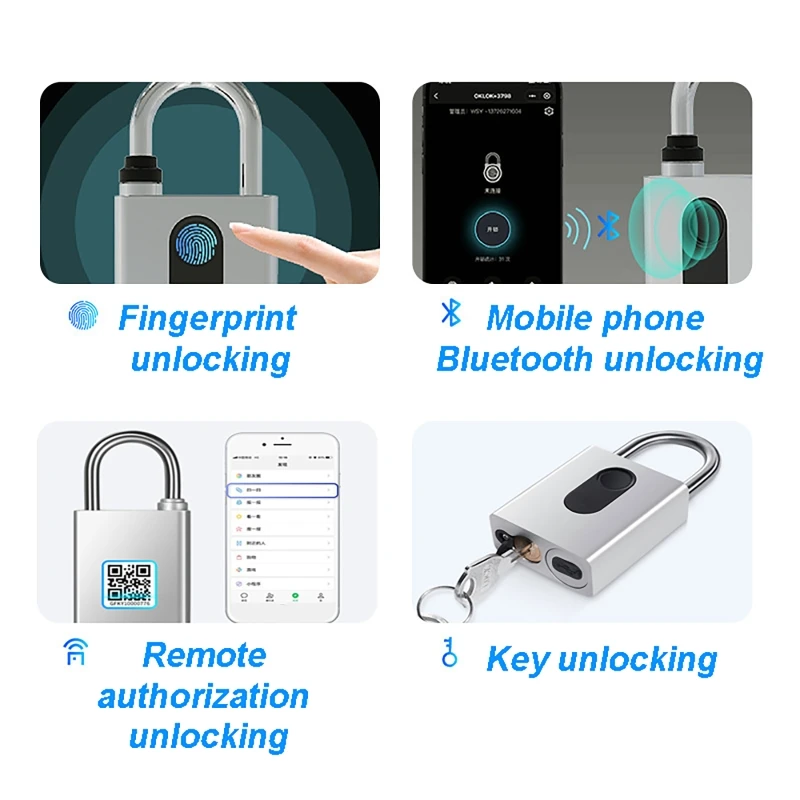 Smart Padlocks OKLOCK APP + Program + 60pc Fingerprints + Key Anti-Theft Padlock Phone Bluetooth Remote Authorization Unlocking