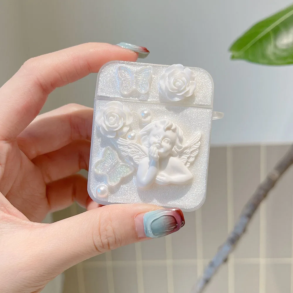 INS Flower Butterfly Angel Gem Epoxy Earphone Case with Pearl Bracelet For Apple Airpods 1 2 3 Pro 2nd Headset Protective Cover