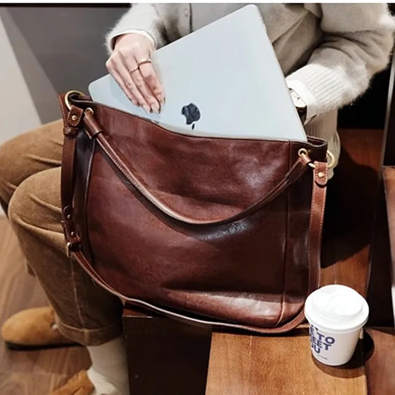 

Genuine Leather Women's Handbags Briefcase Large Capacity Tore Bag Commuter 14-15.6 Inch Laptop Bags Portable Shoulder Bags