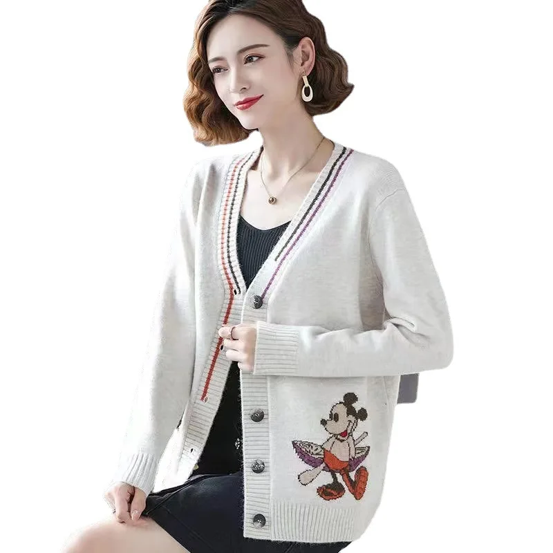 Disney Cartoon Knitted Cardigan Mickey Sweaters for Women Coat Female Autumn and Spring Long Sleeved Kawaii Tops Dropshipping