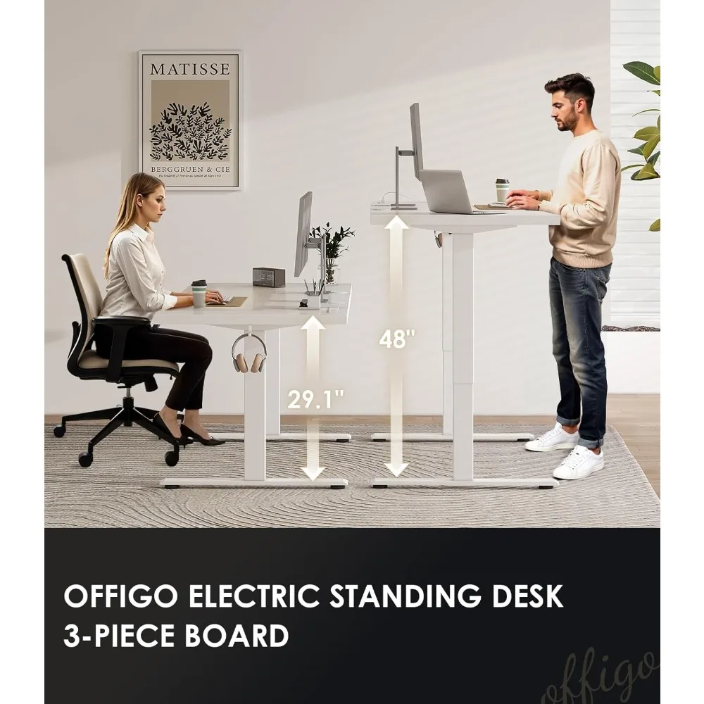Electric Height Adjustable Standing Desk 71 Inch, Large Sit-Stand Table with Power Outlets, Writing Desk for Office Use