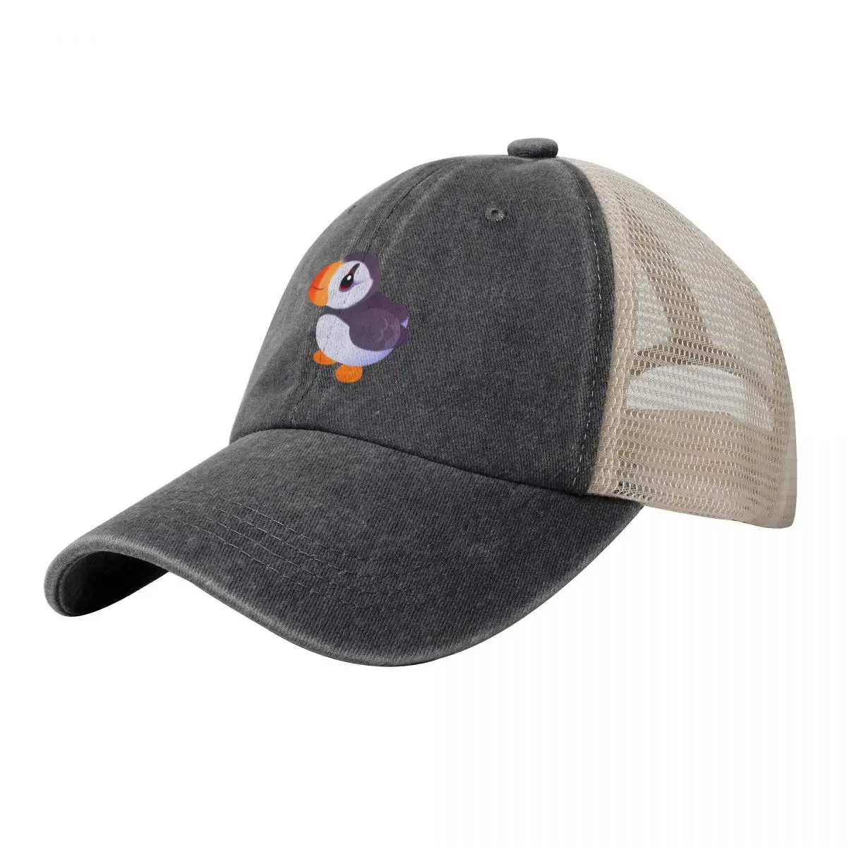 

Happy puffin - blue Cowboy Mesh Baseball Cap Golf beach hat New Hat custom Hat Mens Women's