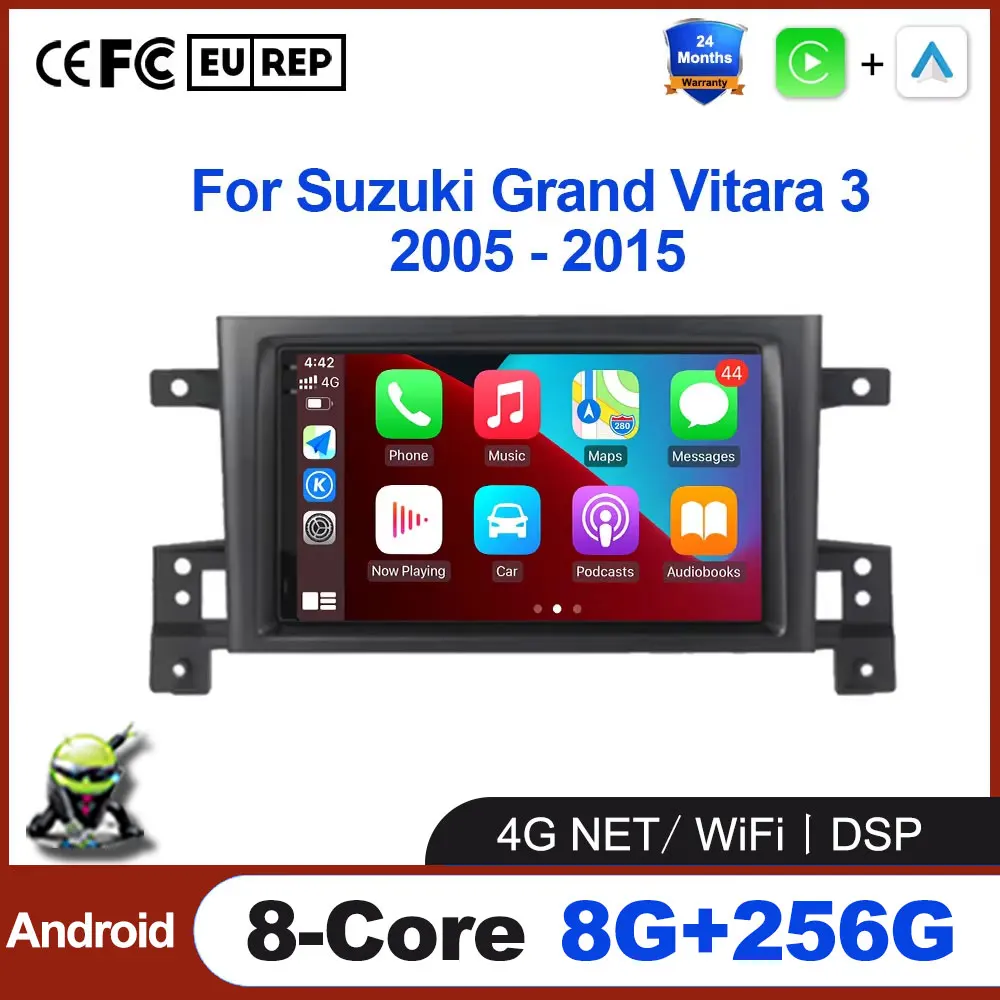 

7-дюймовый Android для Suzuki Grand Vitara 3 2005-2015 Автомобильный радиоприемник Стерео Мультимедийный видеоплеер GPS Навигация Беспроводной Carplay