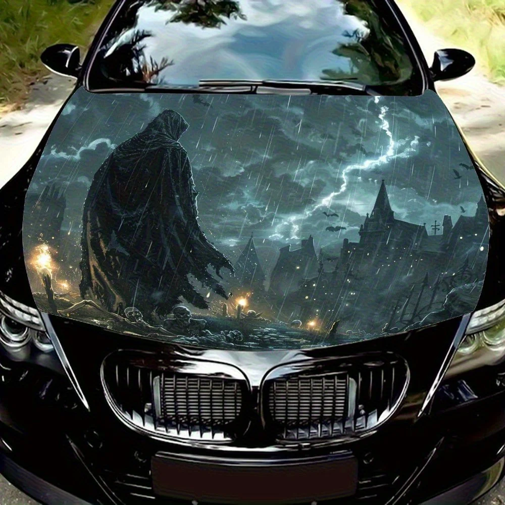 

Grim Reaper Under The Lightning Storm Обертка на капот автомобиля Красочная виниловая наклейка для грузовиков, декоративная графика на капот и автодоступ