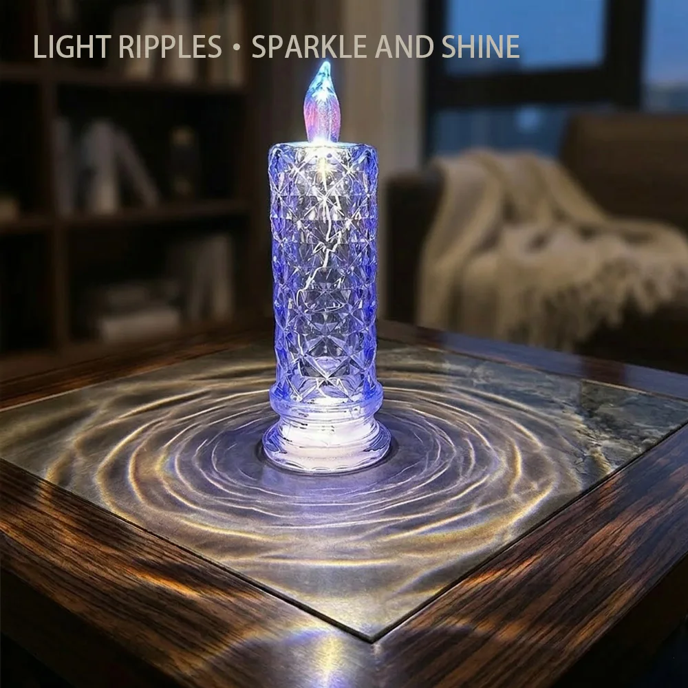

Acrylic LED Flameless Candle Light - Diamond Rose Projection Romantic Night Lamp for Wedding Parties, Dinners, and Home Decor