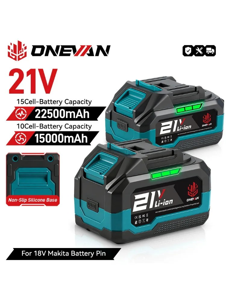 ONEVAN Lithium Batterij 22500mAh 15000mAh Oplaadbare Capaciteitsindicator Voor 21V 18V Makita Batterijpennen Elektrisch Gereedschap - afbeelding 2