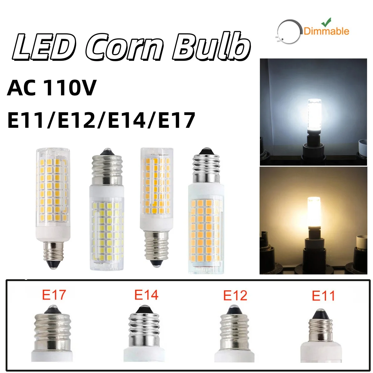 AC110V Brightness Bulb 102LEDs E11/E12/E14/E17 LED Lights Corn Bulbs 9W Replace 80W Halogen Lamp for Home House Lighting Bedroom