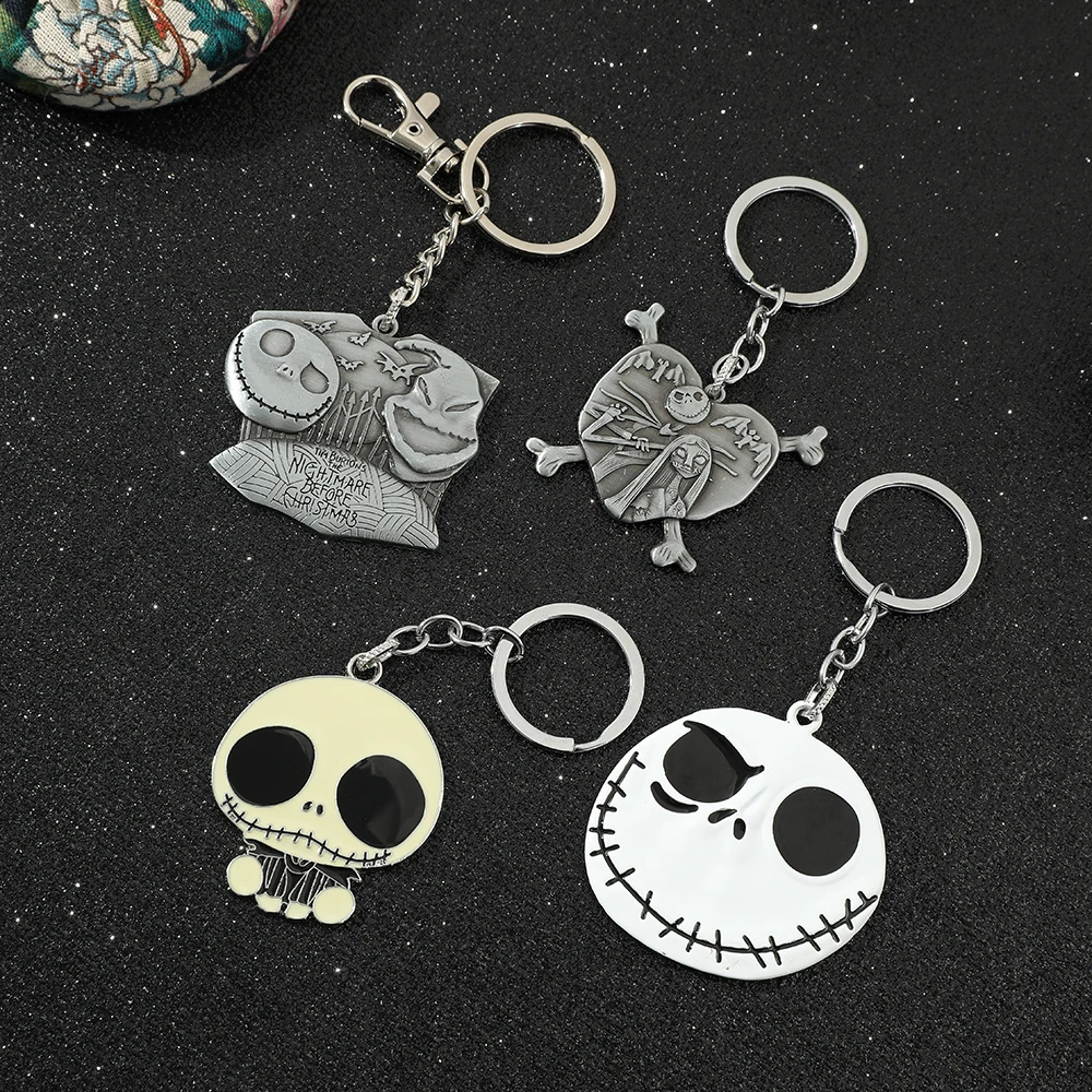 Disney Anime Movie The Nightmare Before Christmas Metal Nameplate Keychain Jack Skellington Keyrings for Backpack Accessories