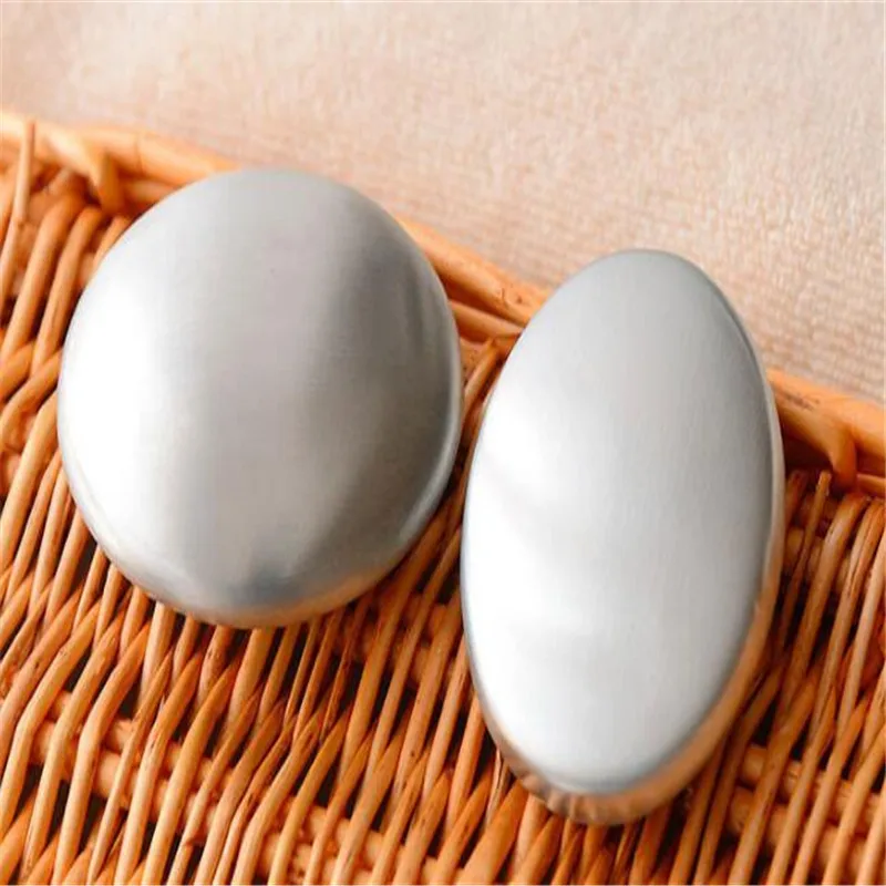 1/2Pcs Stainless Steel Soap Oval Shape Odor Remover Eliminates Garlic Onion Fish Smell for Kitchen and Bathroom Use