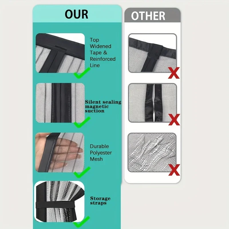 Summer Magnetic Door Curtain Handmade Striped Storage Tabs Soft Mesh Washable Polyester No Drill Living Room Bedroom Kitchen