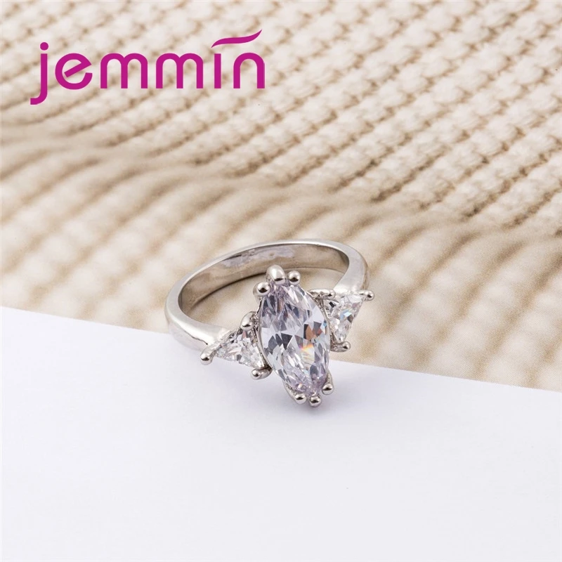 Big Promotion Oval Triangle White CZ 925 Sterling Silver Ring Size 6 7 8 9 10 For Women Fashion Jewelry Party Gifts