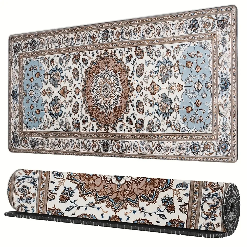 Blauer und brauner Reis, Goldtürkis, persisches Design, Mauspad, Gummi, rutschfest, für Computer, Desktop-Pads, dicke Tastatur, PC-Zubehör