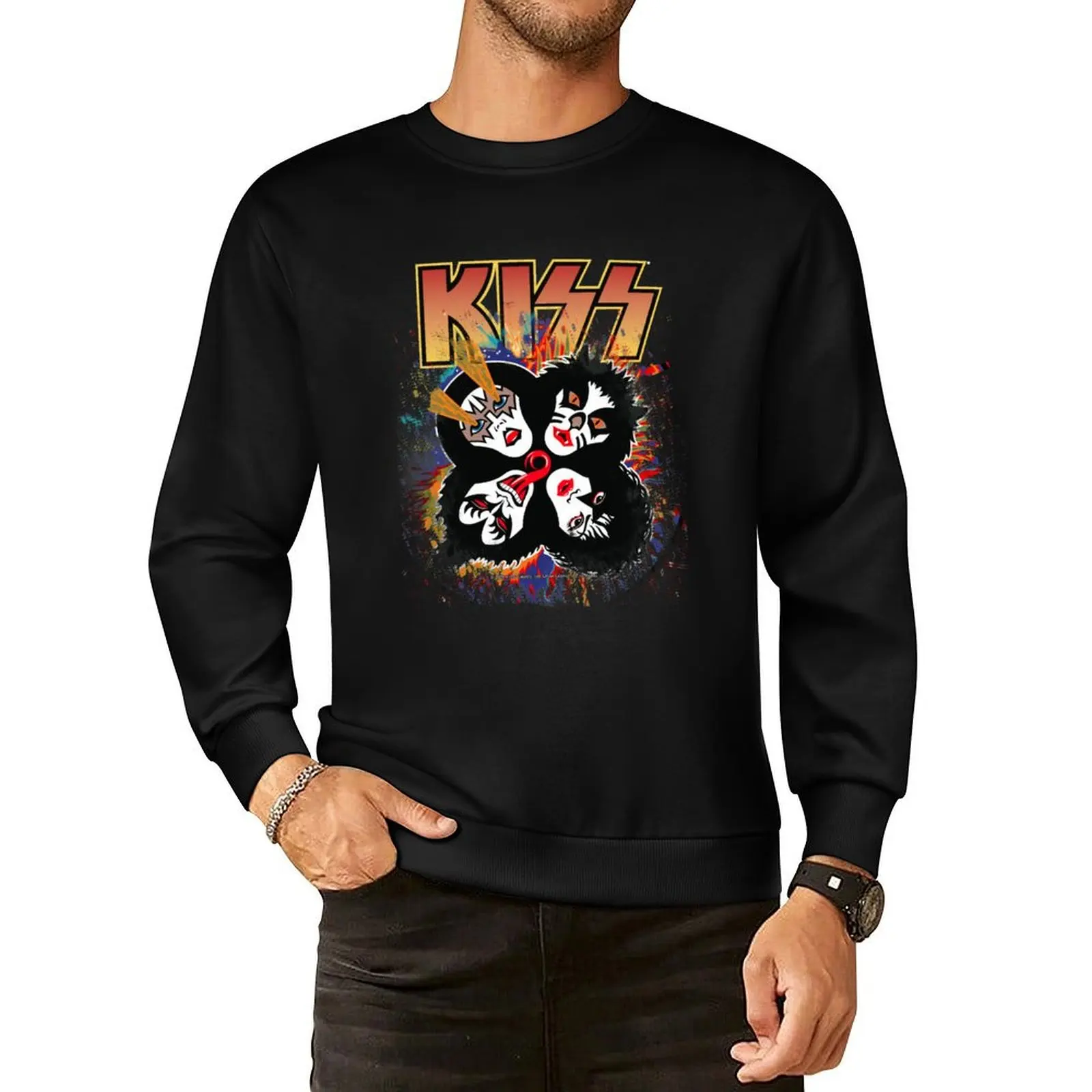 KISS ? the Band - Rock and Roll Over Splash Logo Pullover Hoodie men's sweat-shirt set autumn clothes sweatshirt male