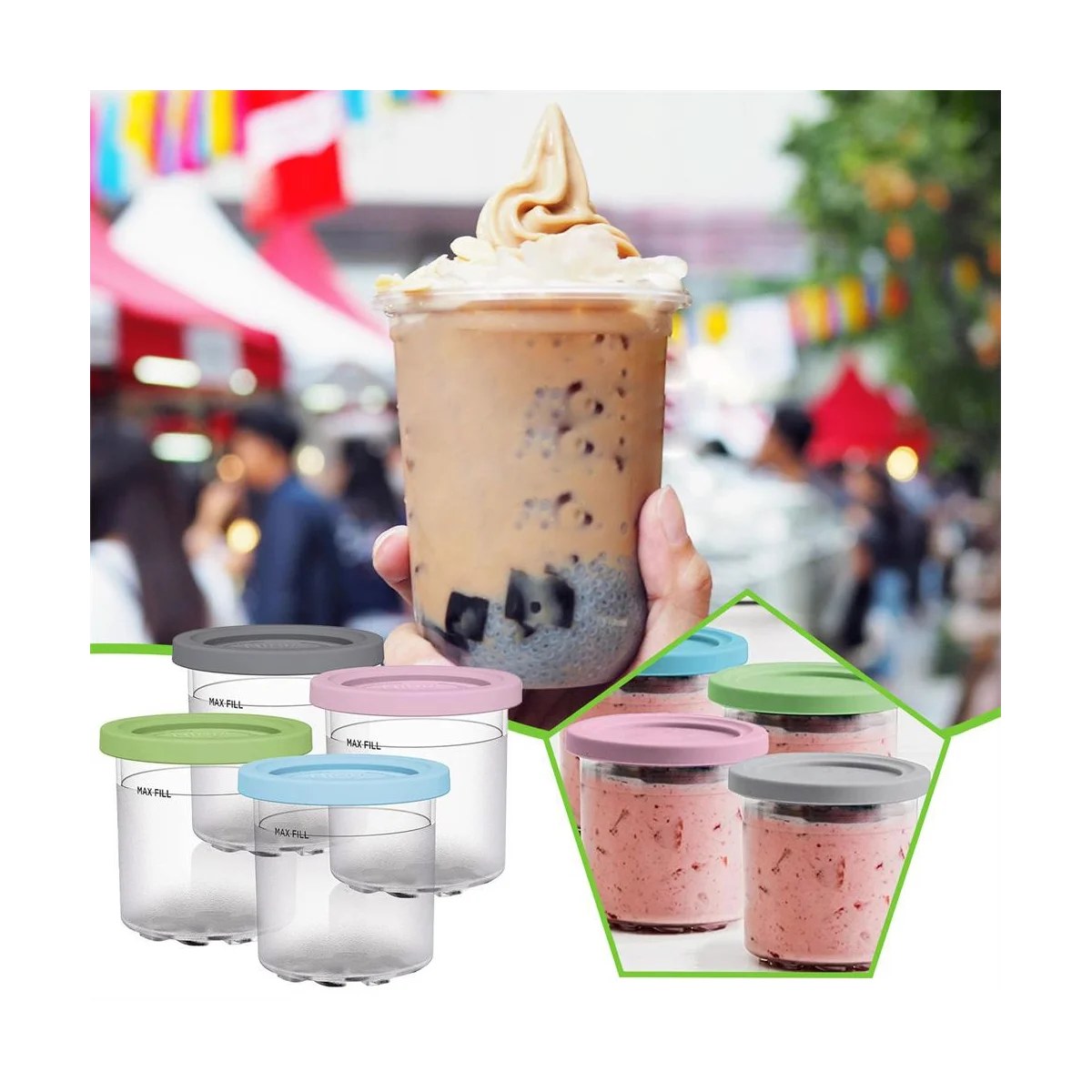 2PCS Ice Cream Pints for Ninja CN301CO Series Creami Pints Leak-Proof Dessert Gelato Sorbet Homemade Ice Cream