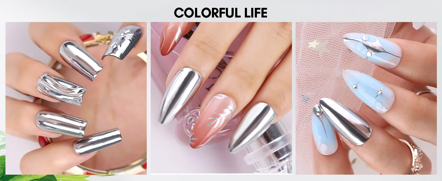 Metallic Gel Nagellack Set: Silber & Gold Chrom Gel Nagellack 3D Metall Malgele Spiegel Nagellack Aushärtung mit UV/LED erforderlich – Detail 14