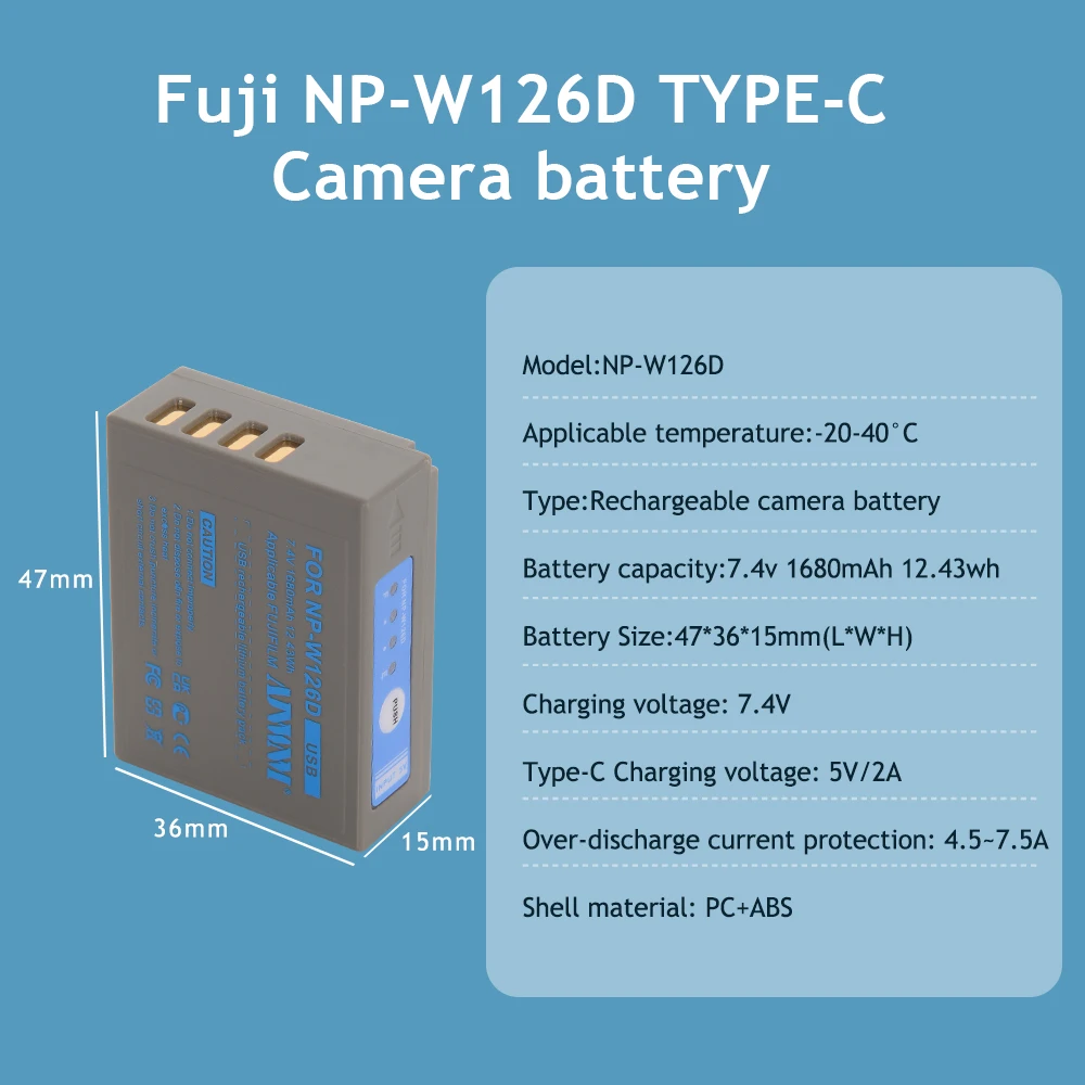 1680mAh NP-W126 NP W126 NP W126S USB-C Rechargeable Battery for Fujifilm Fuji X-Pro1 XPro1 X-T1 XT1,HS30EXR HS33EXR X PRO1