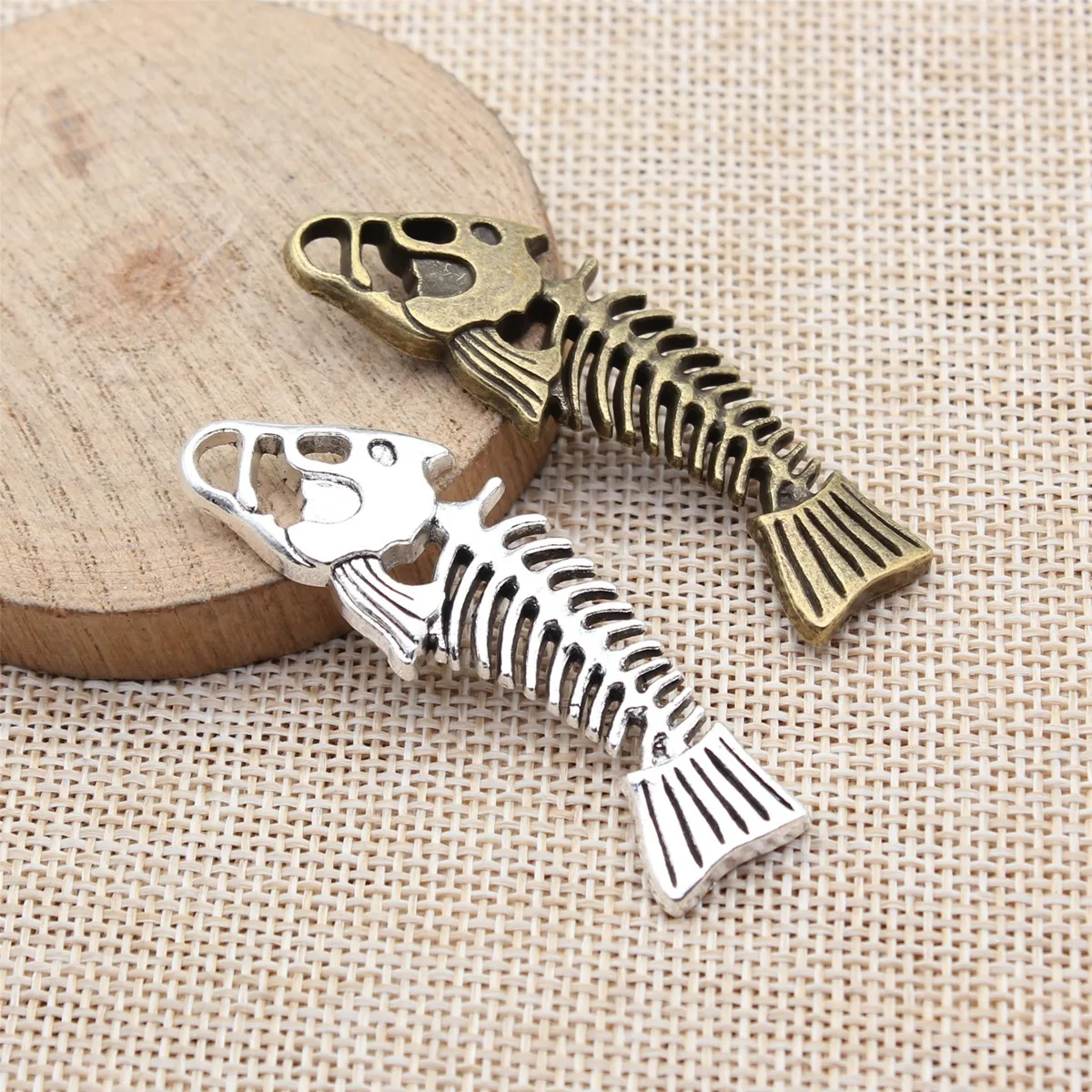 WYSIWYG 2pcs 56x18mm 2 Colors Antique Bronze Color Antique Silver Color Fish Bone Charms For DIY Jewelry Making