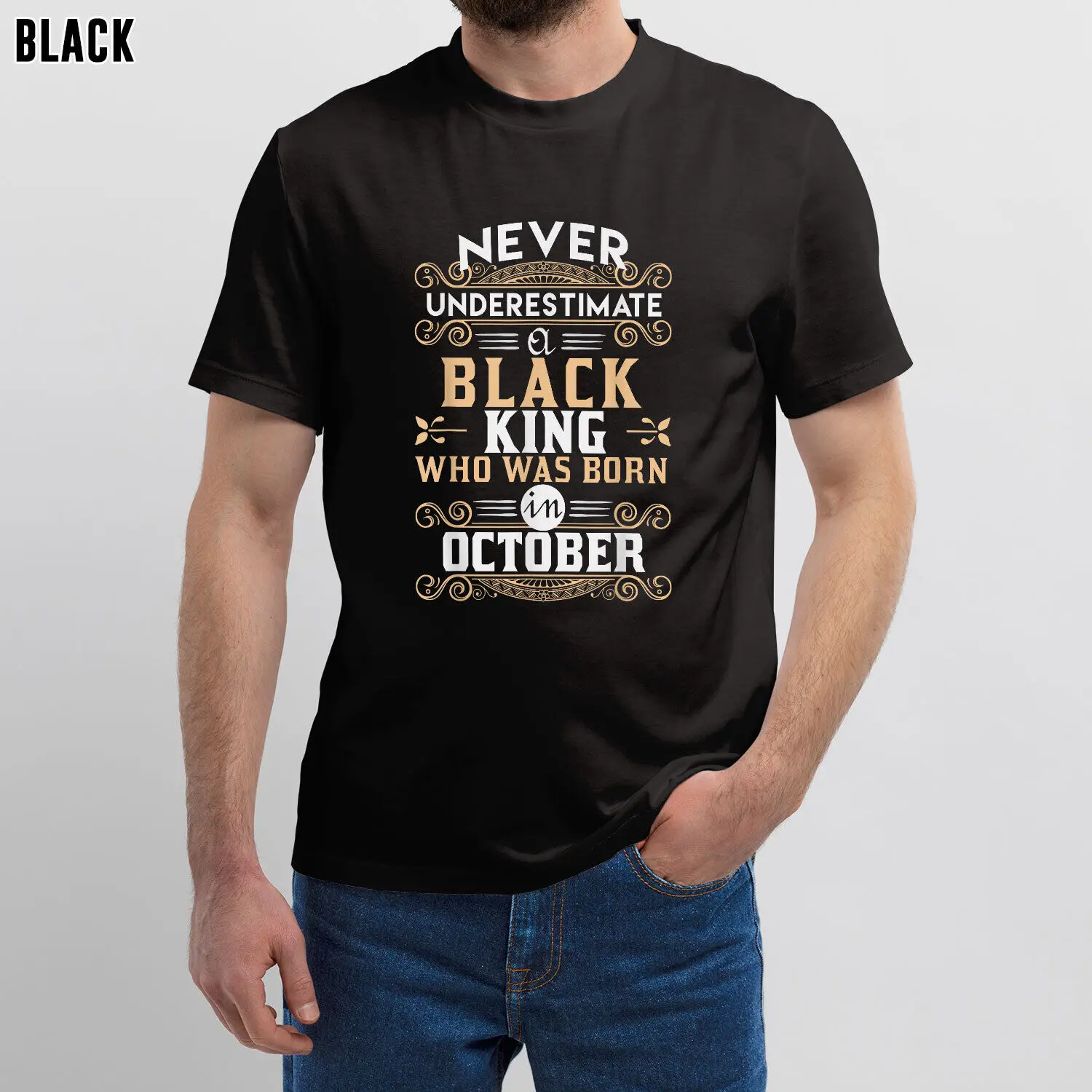 

Black Kings Born in October T-Shirt African American October Birthday Shirt