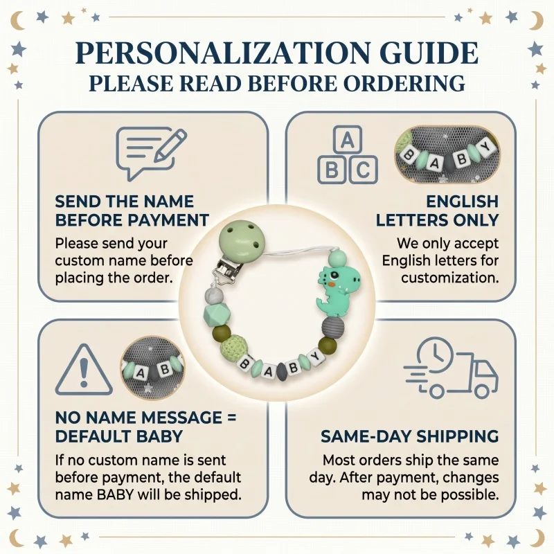 Mittsboy Personalized Pacifier Clip Custom Name Silicone Baby Teether Chain Dinosaur Dummy Holder BPA Free Baby Shower Gift