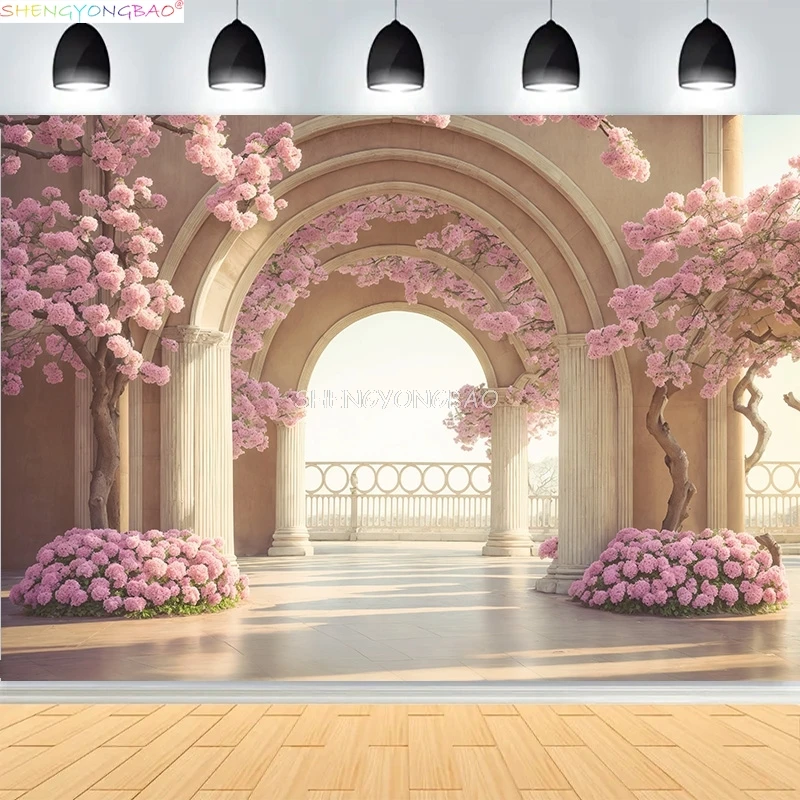 

Boho Dreamy Romantic Wedding Ceremony Photography Backdrops Birthday Party Elegant Floral Fantasy Castle Photo Background HS-05